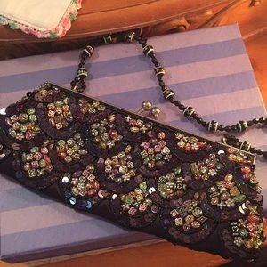 Black Beaded, Sequin Clutch Purse